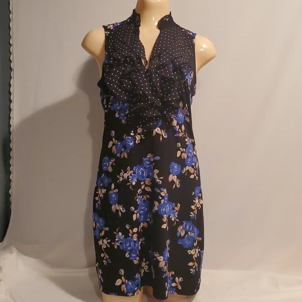 White House Black Market floral dress size small black with blue flowers